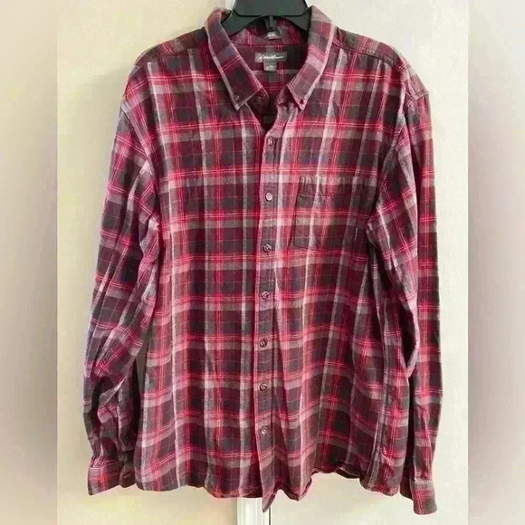 EDDIE Bauer men’s red‎ plaid button front flannel 100% cotton. TXL - Picture 1 of 6